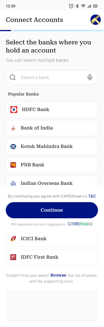 Bank selection for account aggregation
