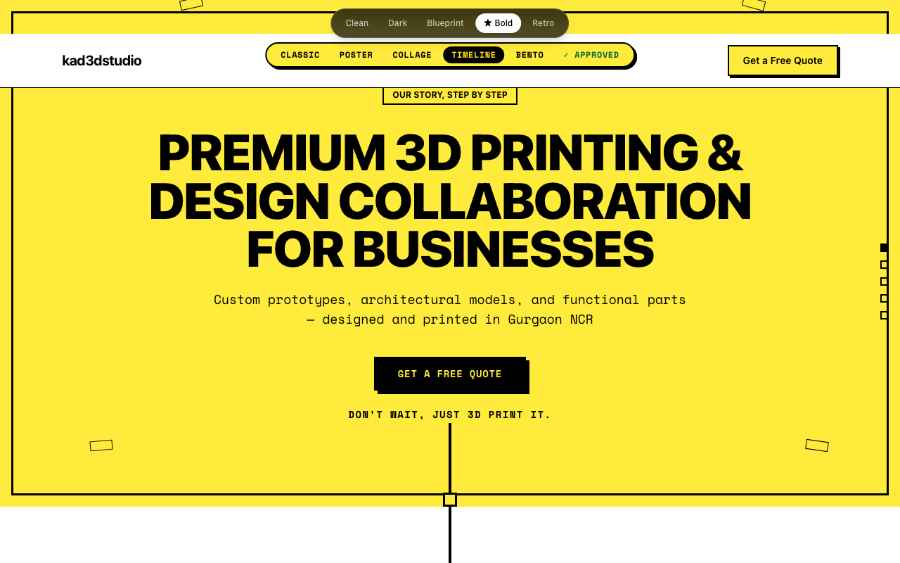 Timeline variation — center spine with alternating content